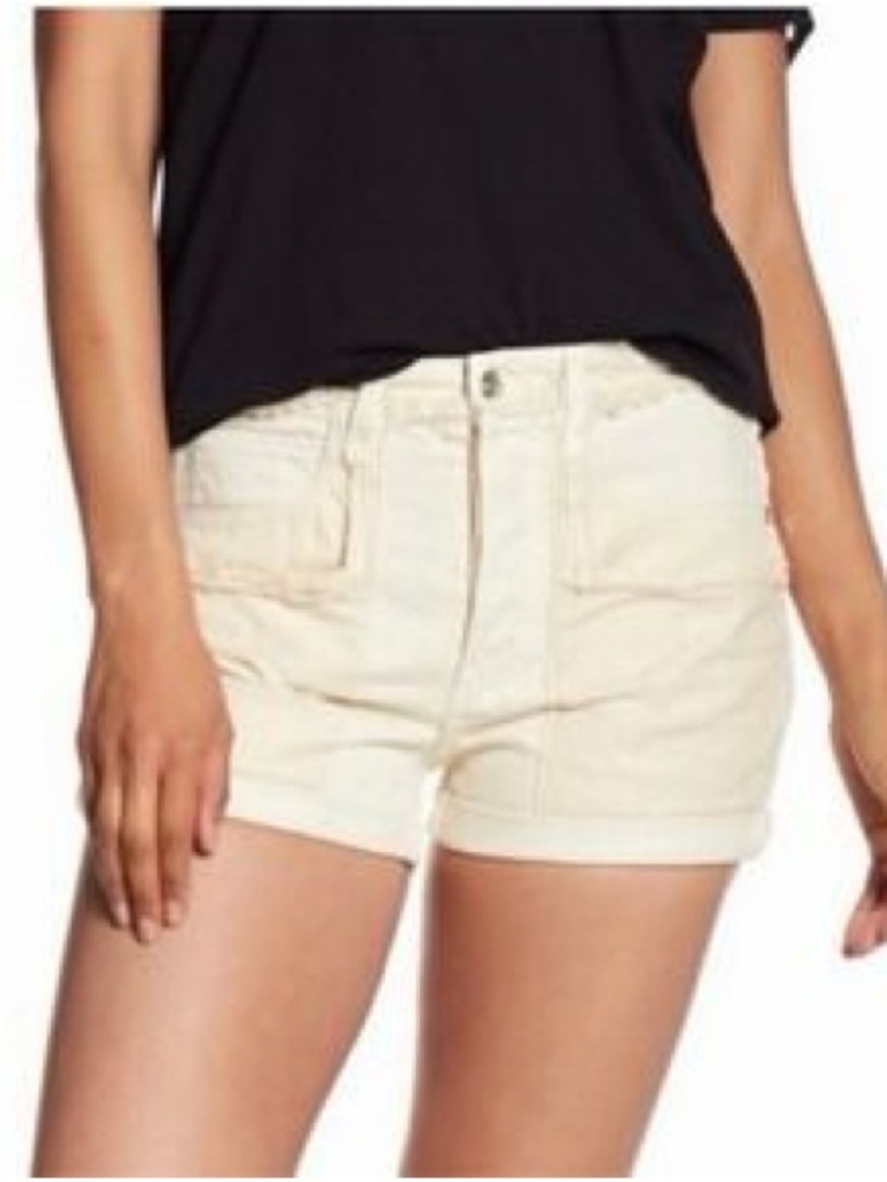 Helmut Lang Cream Denim Shorts Rolled Hem Size M